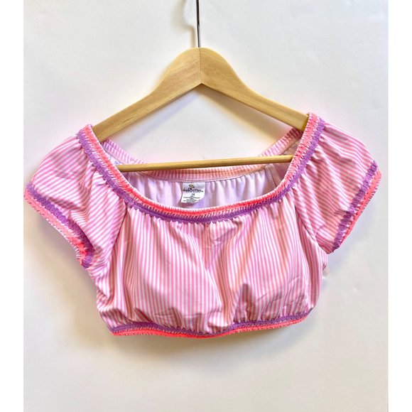 Shade Critters striped cap sleeve crop bikini swim top NEW size 14 - Picture 1 of 5